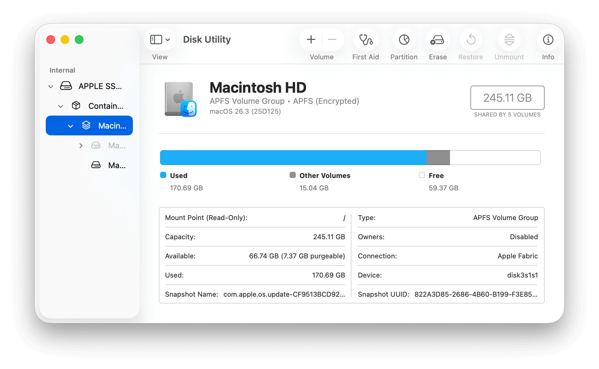 Disk Utility app interface on Mac