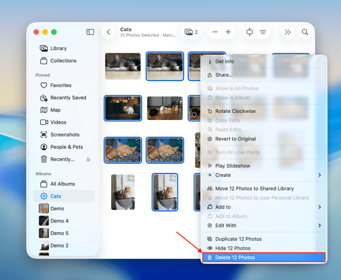 Deleting photos from a Smart Album in macOS Photos
