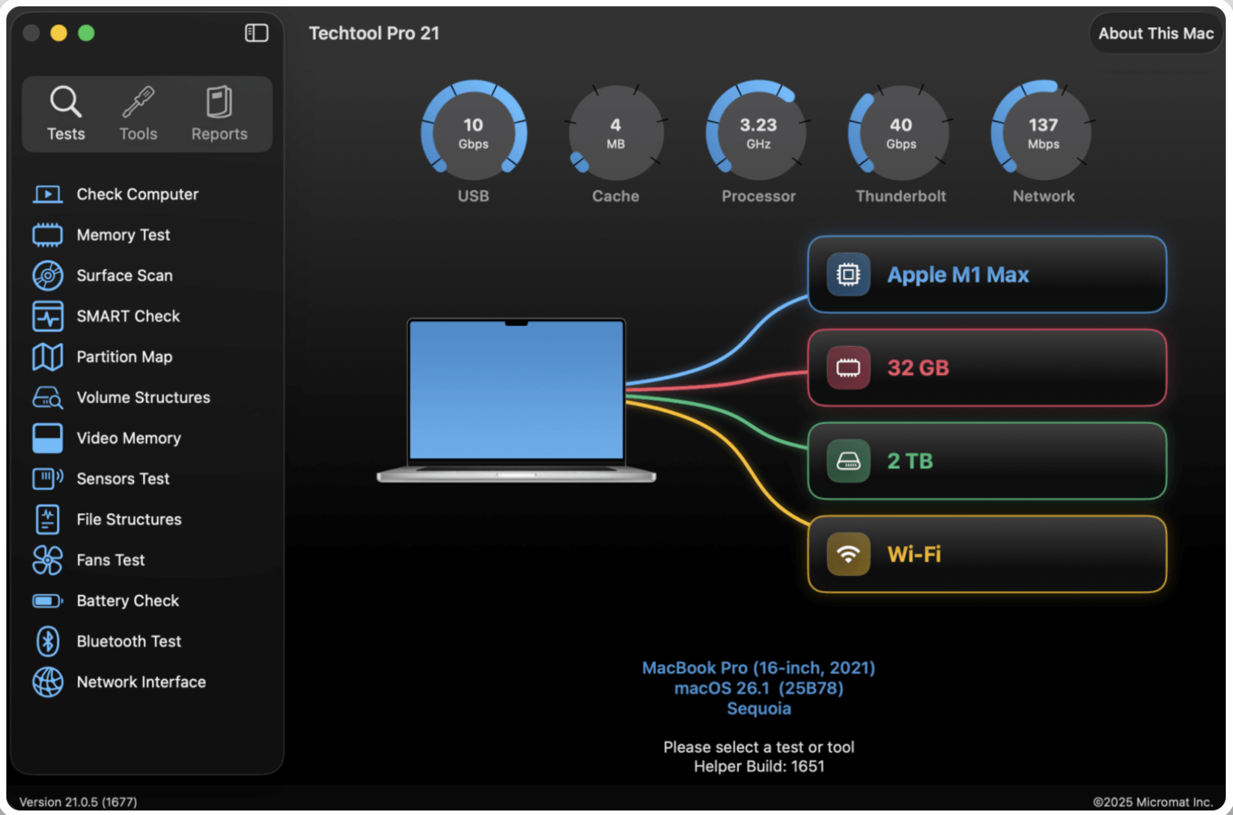 Techtool Pro 21 interface on Mac