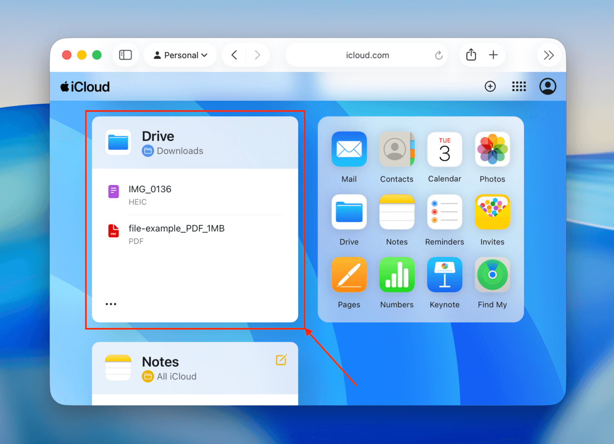 Opening iCloud Drive via iCloud web